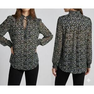 Ophelia Roe Womens Medium Blouse Green Brown Blue Polyester